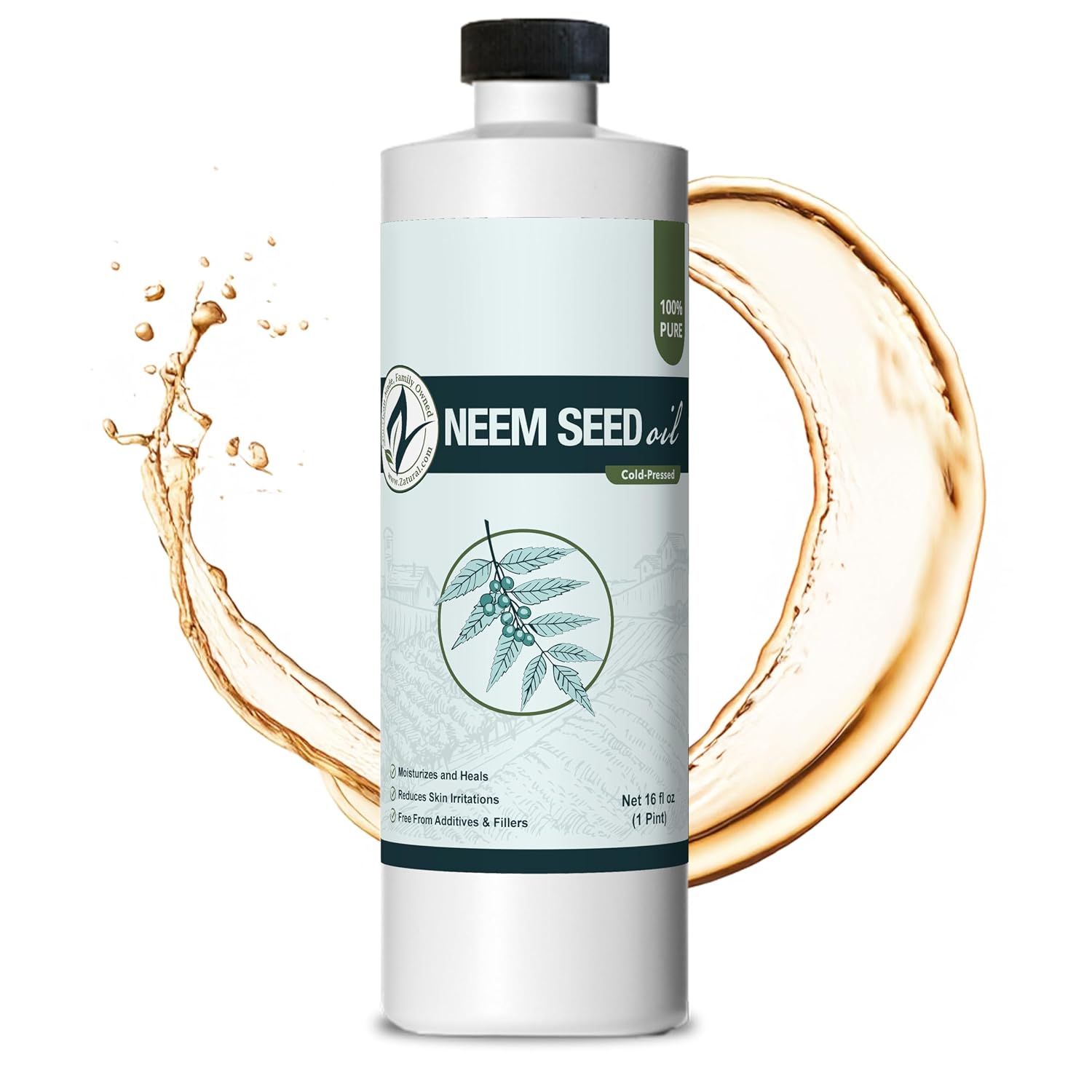 Zatural 100% Pure Neem Seed Oil | Cold Pressed, Undiluted Natural Oil for Skin Conditioning, Hair Moisture & Botanical Blending (16 Fl Oz)