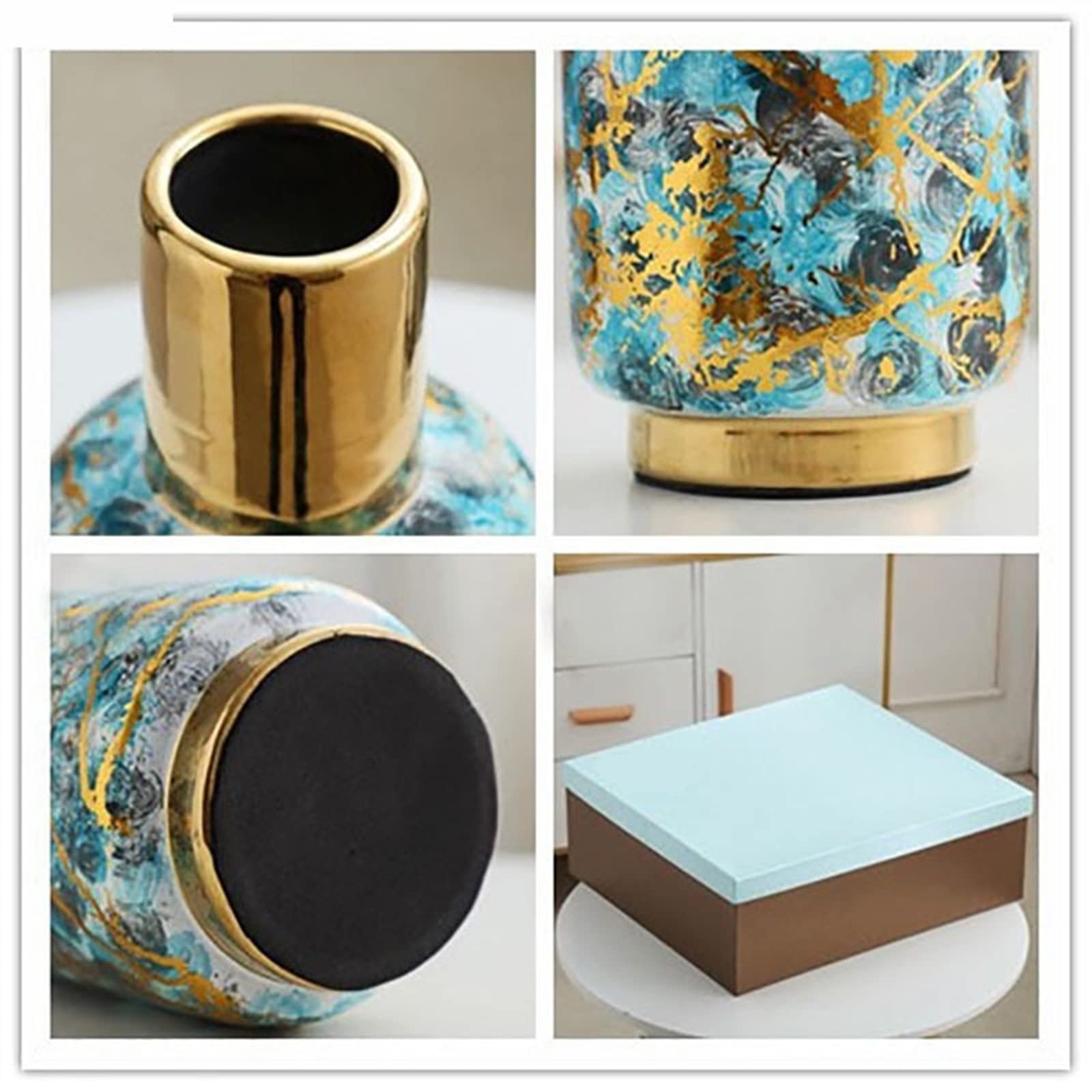 Jarrón Jarrón de cerámica con Textura mármol, Maceta Rayas Doradas, Adornos arreglo Flores, jarrones decoración Escritorio, del hogar Moderna Jarrón para Mesa(Pequeño)