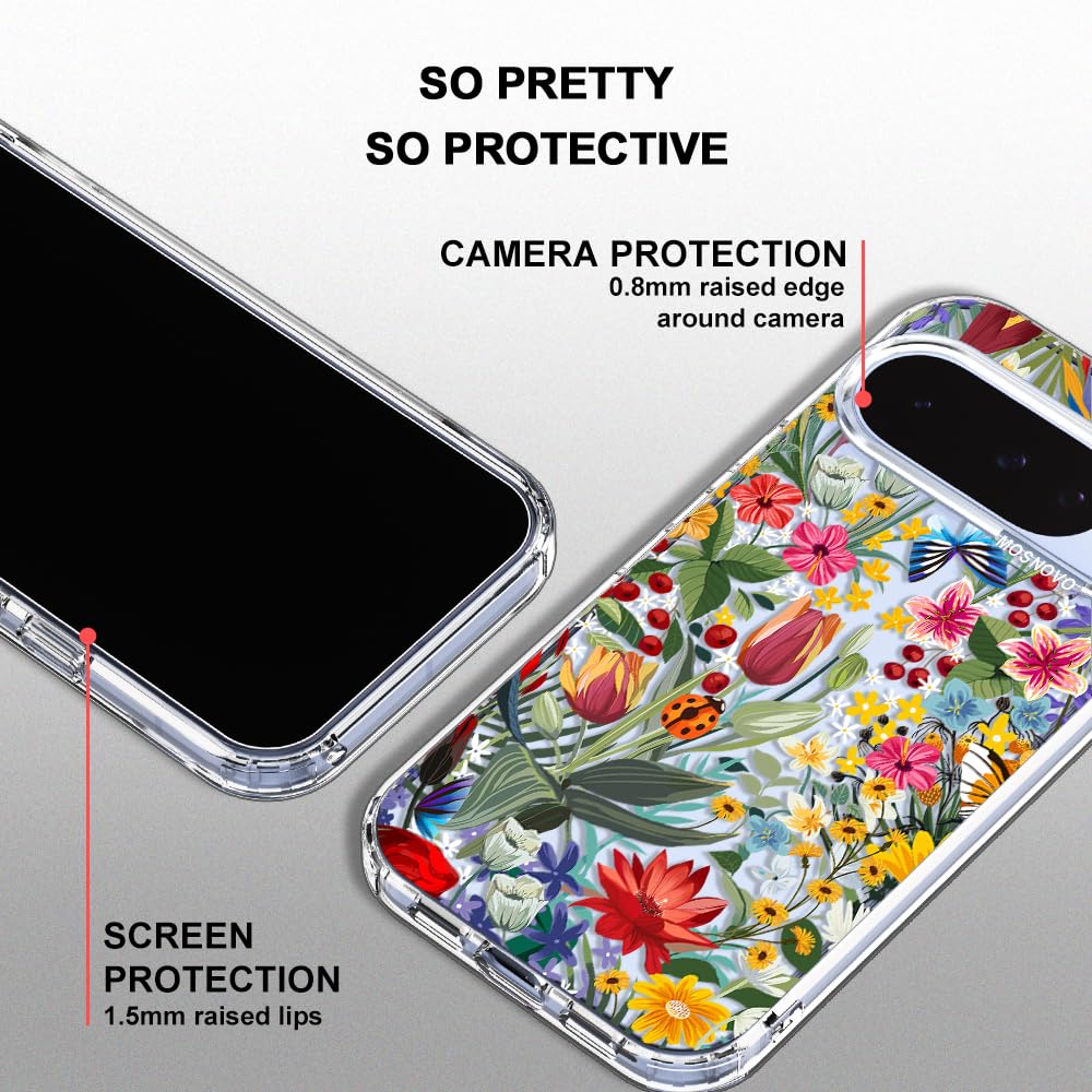 MOSNOVO Case for Google Pixel 10 & Pixel 10 Pro, [Buffertech 6.6ft Military-Grade Drop Protection] [Anti Peel Off Tech] Clear TPU Bumper Phone Case Cover Design - in The Garden - 5