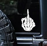 Sunset Graphics & Decals Skull Skeleton Bone Middle Finger Flipping Off Car Decal Sticker | Cars Trucks Vans Walls Laptop | White | 6 inch | SGD000069