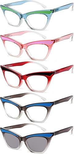 Eyekepper Paquete de 5 lentes de lectura con diseño de ojo de gato para mujer +0.5