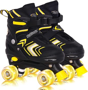 Nattork Adjustable Roller Skates for Girls Boys, 4 Size Rollerskates with All Light up Wheels for Kids
