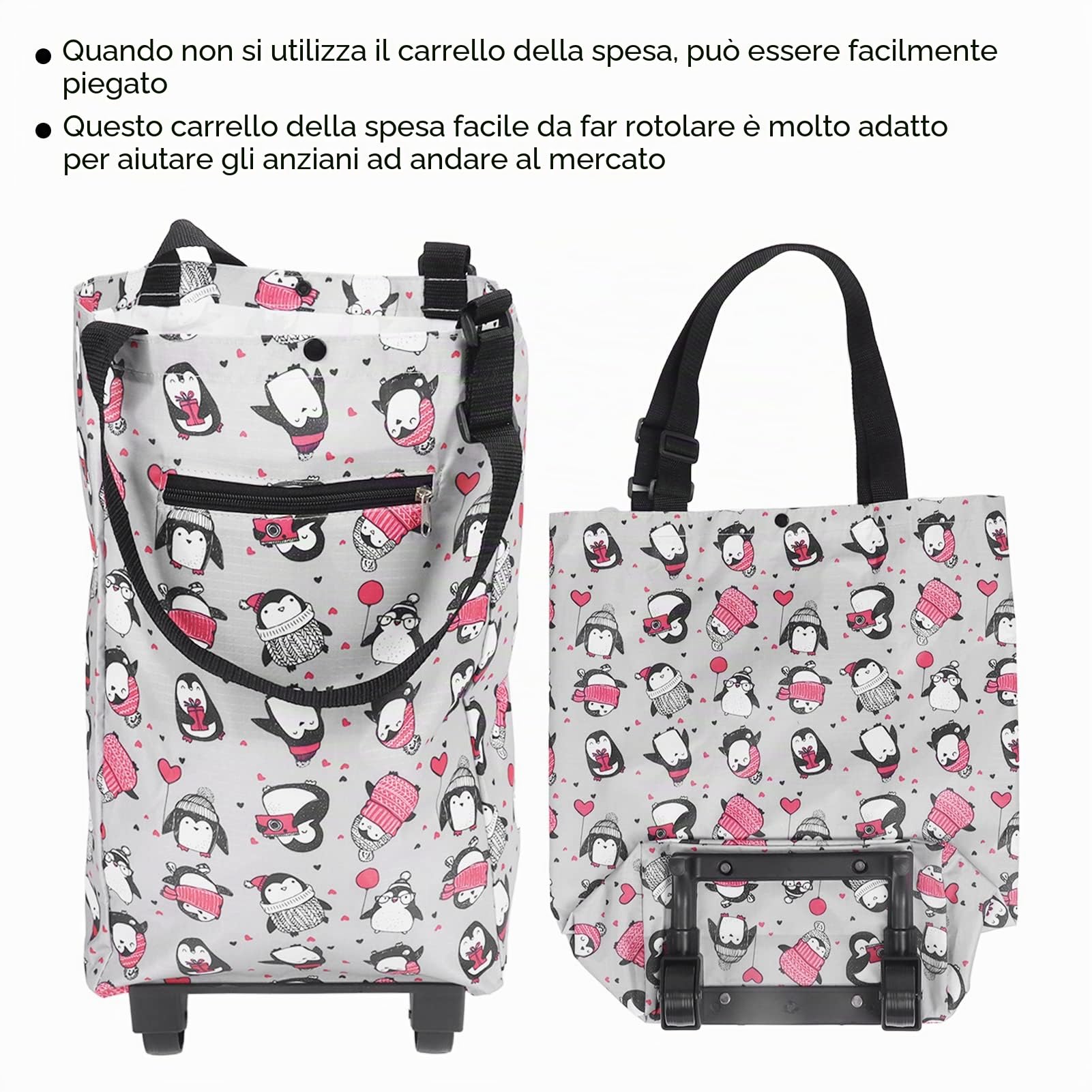 Borsa per la Spesa Pieghevole con Ruote,Borsa Pieghevole Trolley per la casa, Borsa per la Spesa per Anziani, Negozio di Alimentari, Carrello della Spesa Pieghevole