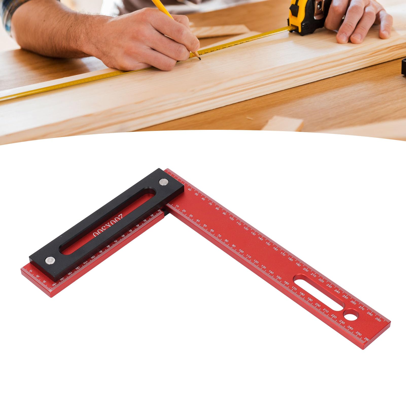 90 Degree Square Framing Woodworking Square 300x200mm L Shape Aluminum Alloy Framing Square with Stop Fence