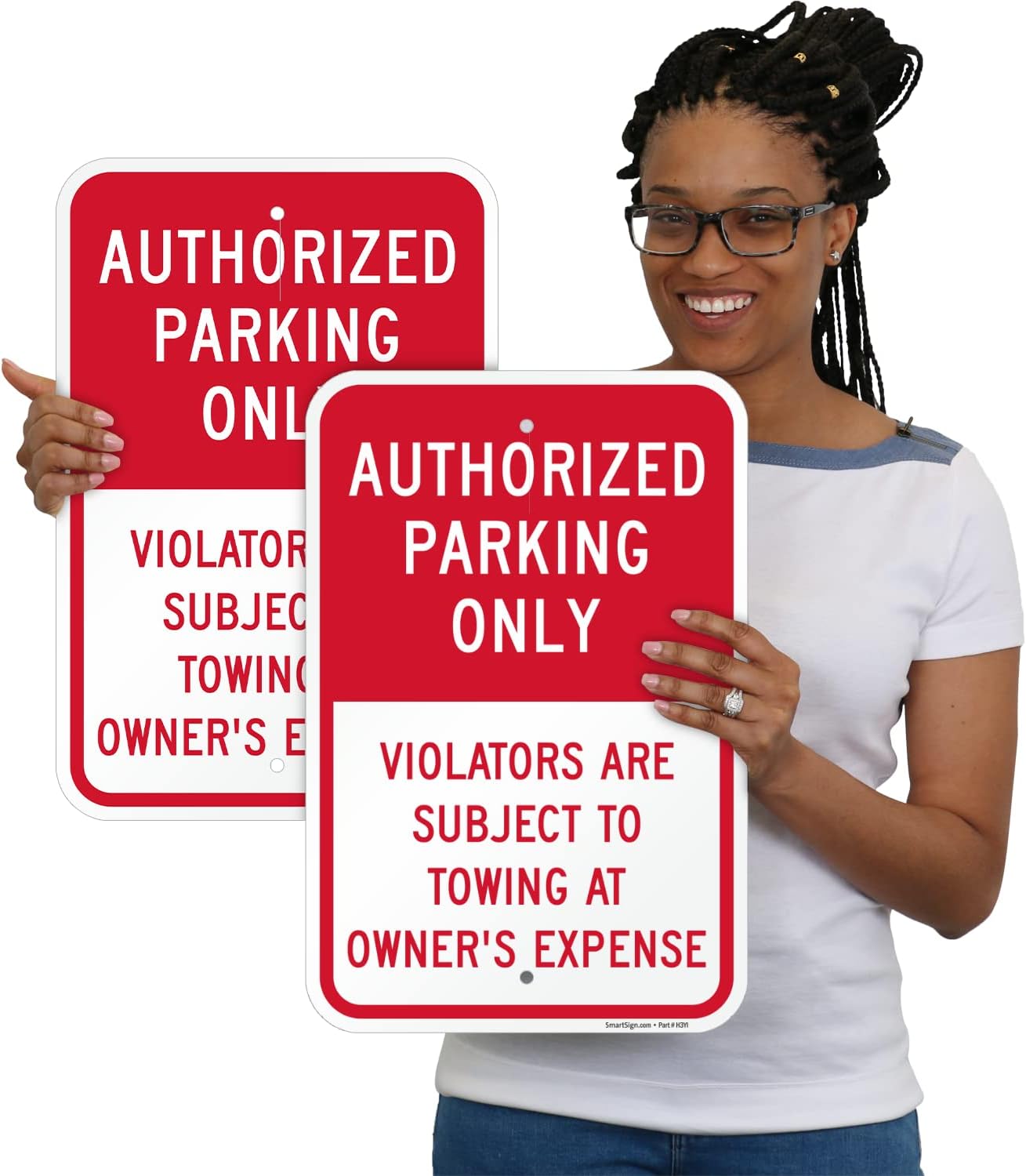 SmartSign Authorized Parking Only Sign - 2 Pack, Violators Subject to Towing Sign, 18 x 12 inch, 2mm Thick Aluminum Composite, Red and White, Made in USA