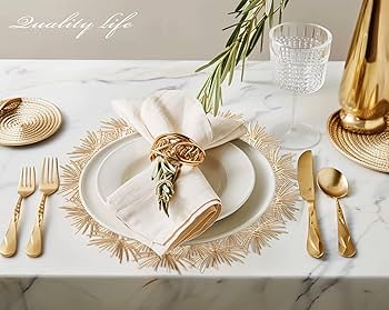 Pasta Mista Tovagliette Rotonde Con Perline Bianche Rotonde Da 33 Cm, Tovagliette Per Tavolo Da Pranzo, Tovagliette Con Sottopiatti Vetro