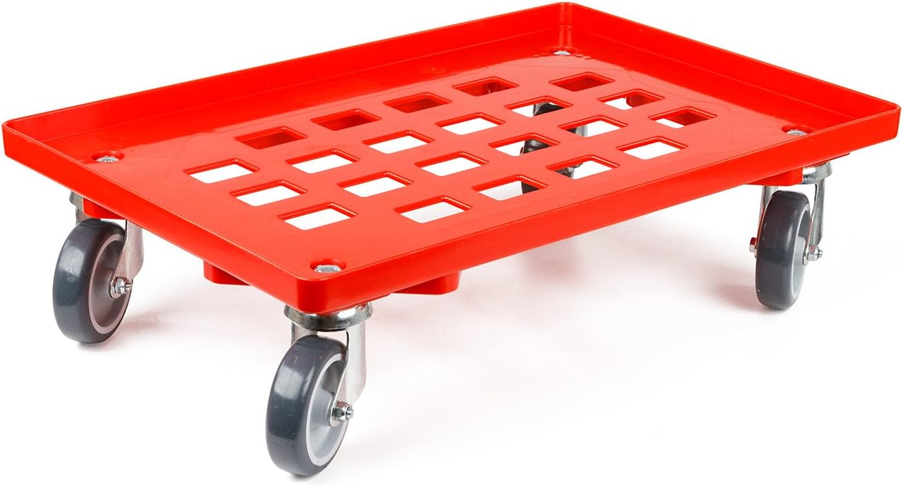 aidB Transportroller f r Euroboxen mit 2 Lenk- und 2 Bockrollen aus Gummi Rot 600x400 mm Fl che gerastert Rollwagen zum Transport von Kisten