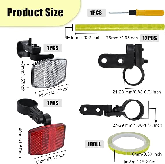 12Pcs 8m Bike Spoke Reflectors Reflective Tape for Cycling with Screwdriver