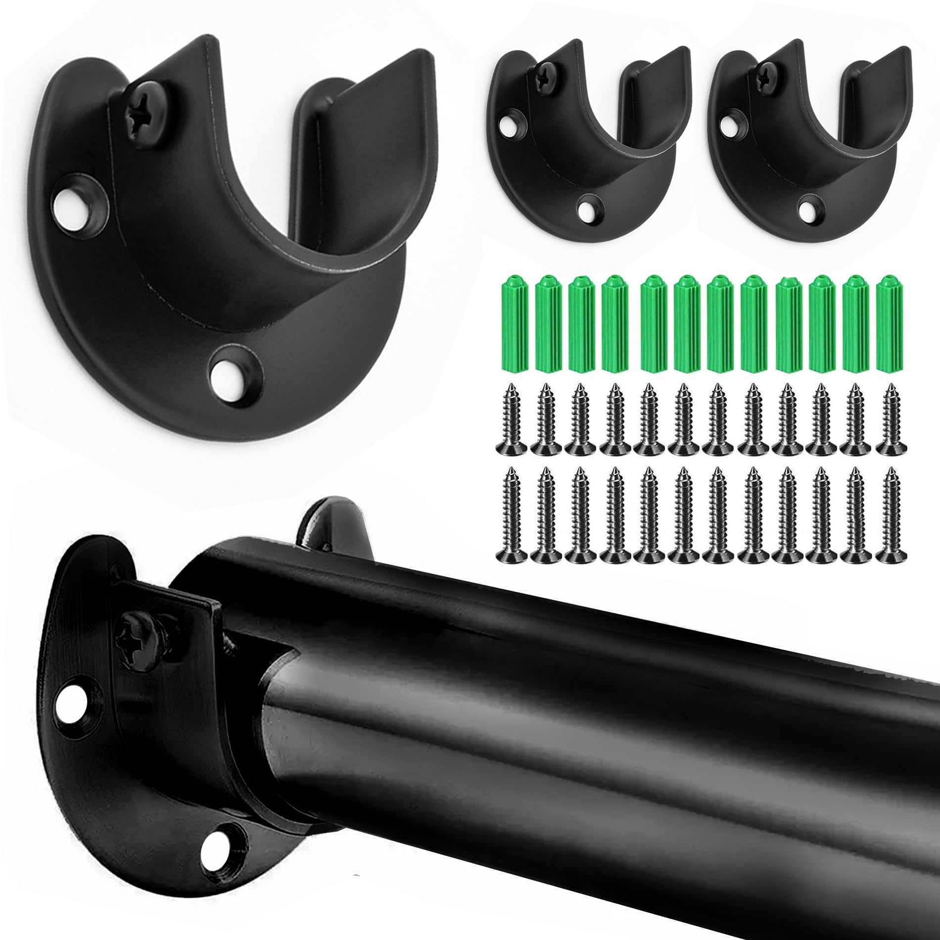 Shfyfhs Black(25Mm) 4 Pcs Stainless Steel Pole Sockets, Closet Pole Sockets, Shower Curtain Rod Sockets, U Shape Pole Bracket, Suitable For Kitchens, Balconies, Bathrooms, Wardrobes, Windows(25Mm / 0.98Inch, Black).