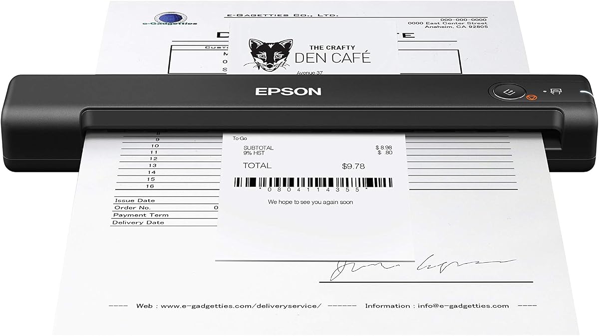Escáner móvil de recibos y documentos Epson Workforce ES-55R con software de gestión de recibos para PC y Mac