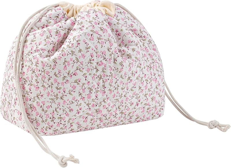 Necessaire de viagem uekeboag em poliéster matelassado com cordão, estampa Pinkfloral, 1 unidade