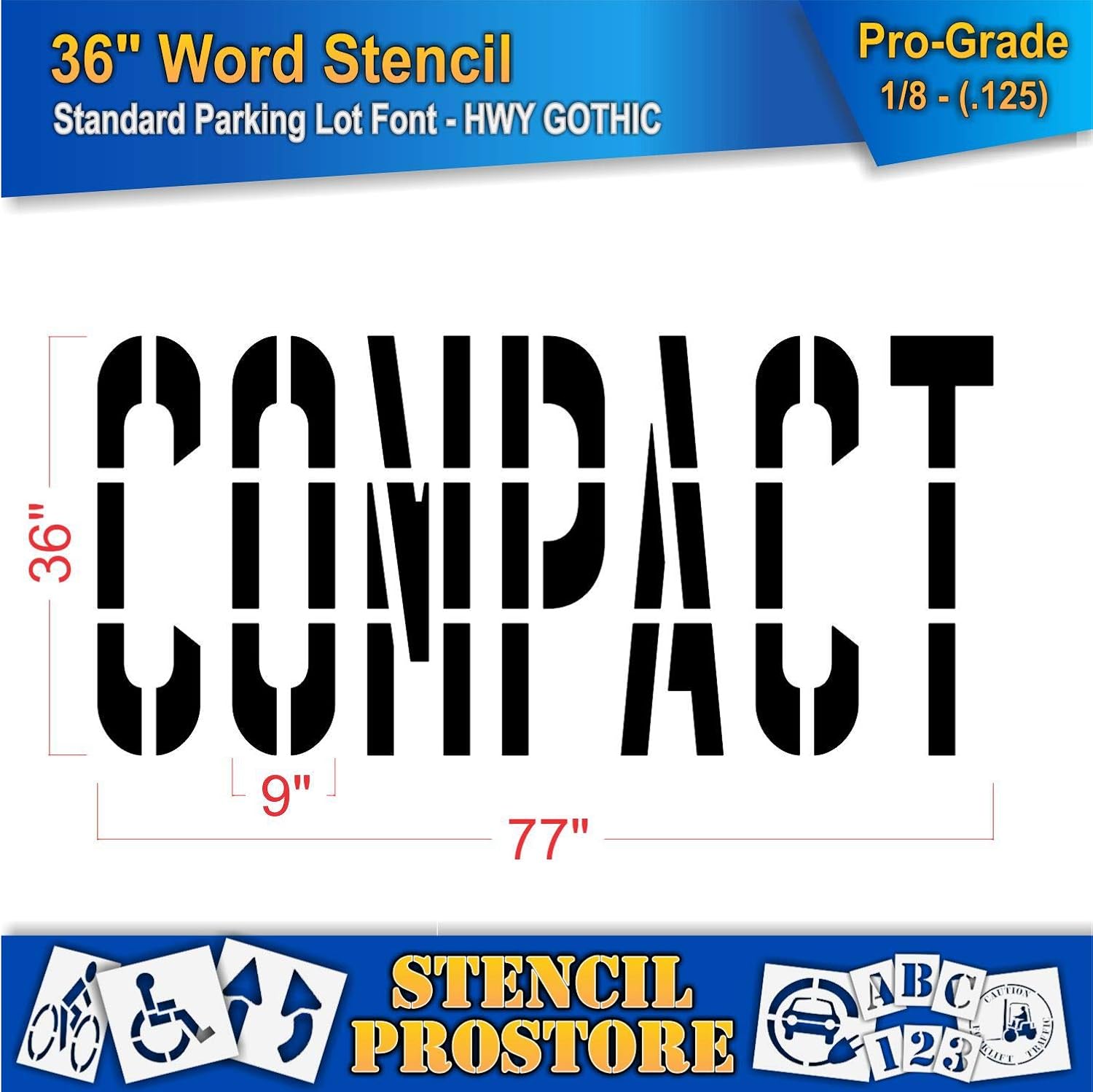 Pavement Marking Stencils - 36 inch Compact Stencil - 36" x 77" x 1/8'' (128 mil) - Pro-Grade