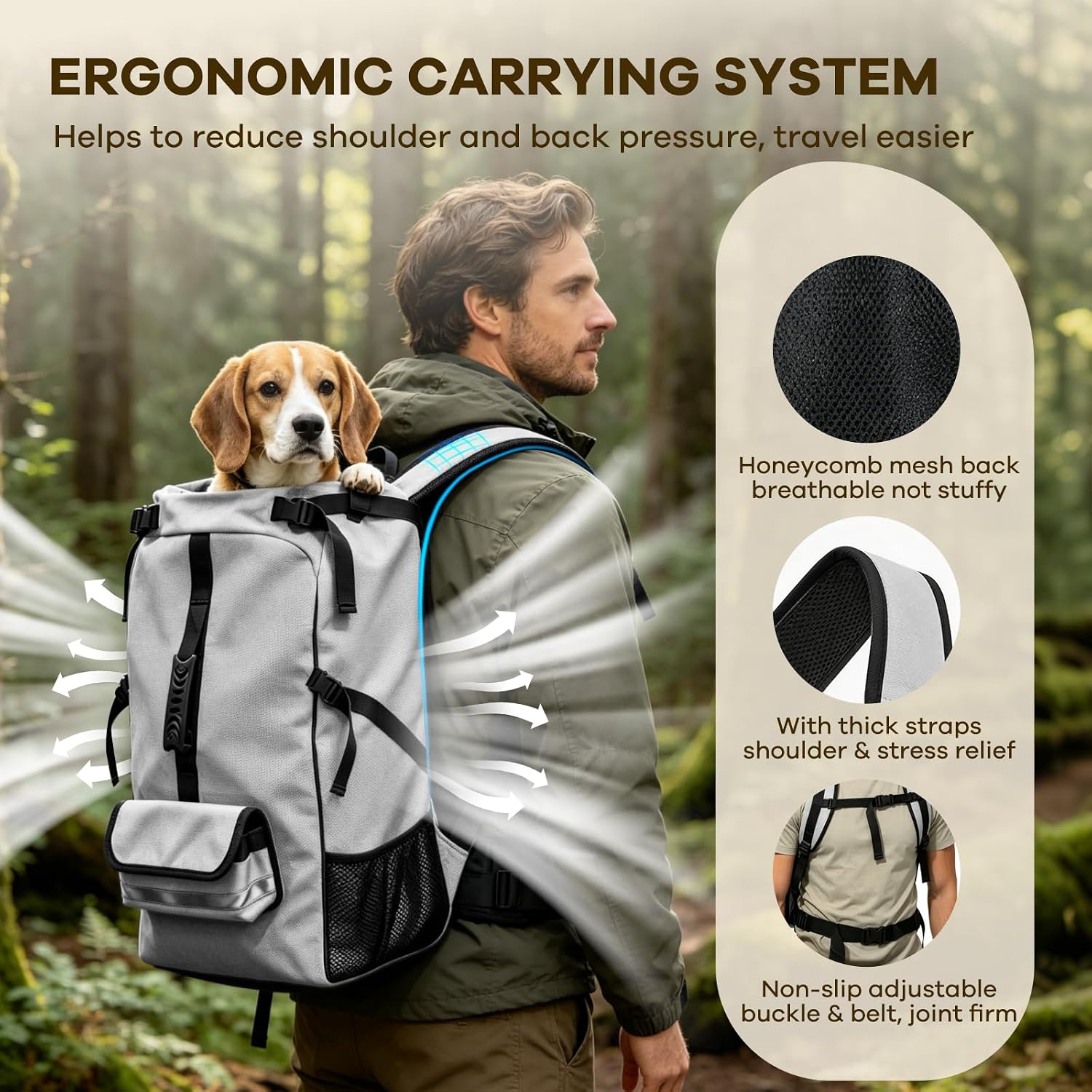 Pet Travel Backpack, Gray, with Storage Pockets and Adjustable Safety Buckle, Suitable for Small to Medium Dogs Weighing no More Than 30 pounds