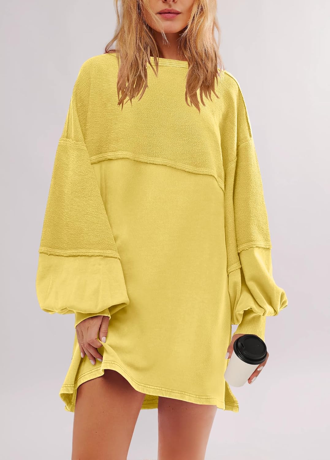 Panadila Womens Oversized Long Sleeve Patchwork Sweatshirt Dress Crewneck Tunic Sweatshirts Fall Loose Pullover Top - Image 3