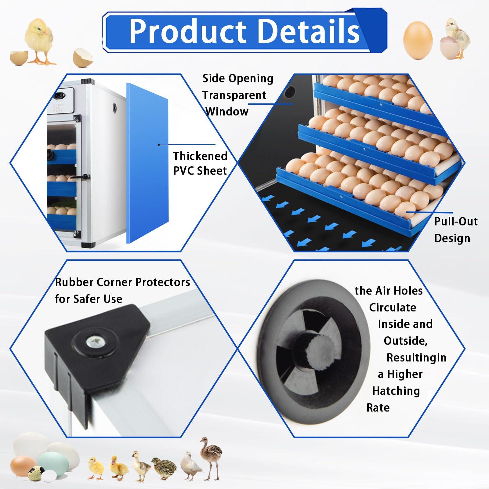 Criadero De Pollos Caja De Cria para Pollitos,Incubadora De Huevos para Incubar,con Indicador Led Y Luz De Disparo De Huevos,hasta 340 Pollitos Aves Codorniz 272Eggs