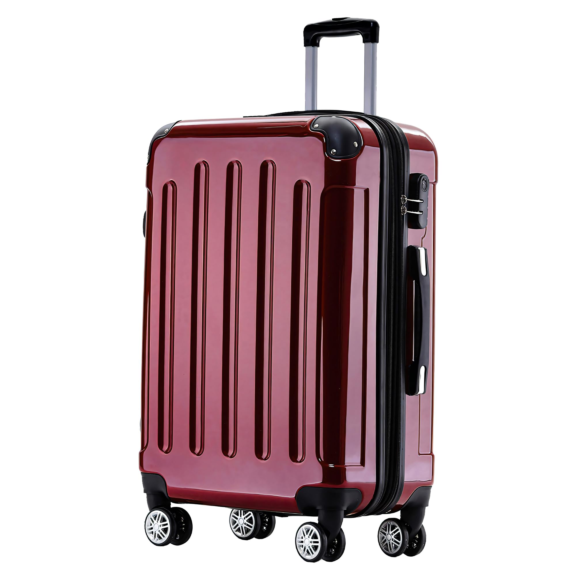 BEIBYE Hartschalen Koffer Trolley Rollkoffer Reisekoffer 4 Zwillingsrollen Polycabonat (Rot, Handgepäck 55cm-40L)