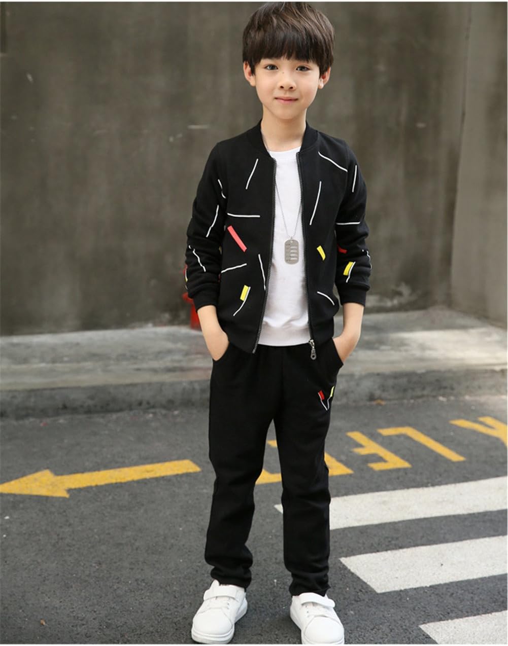 FTSUCQ Boys Zip Front Sports Tracksuits Coat Shirt Jacket + Pants