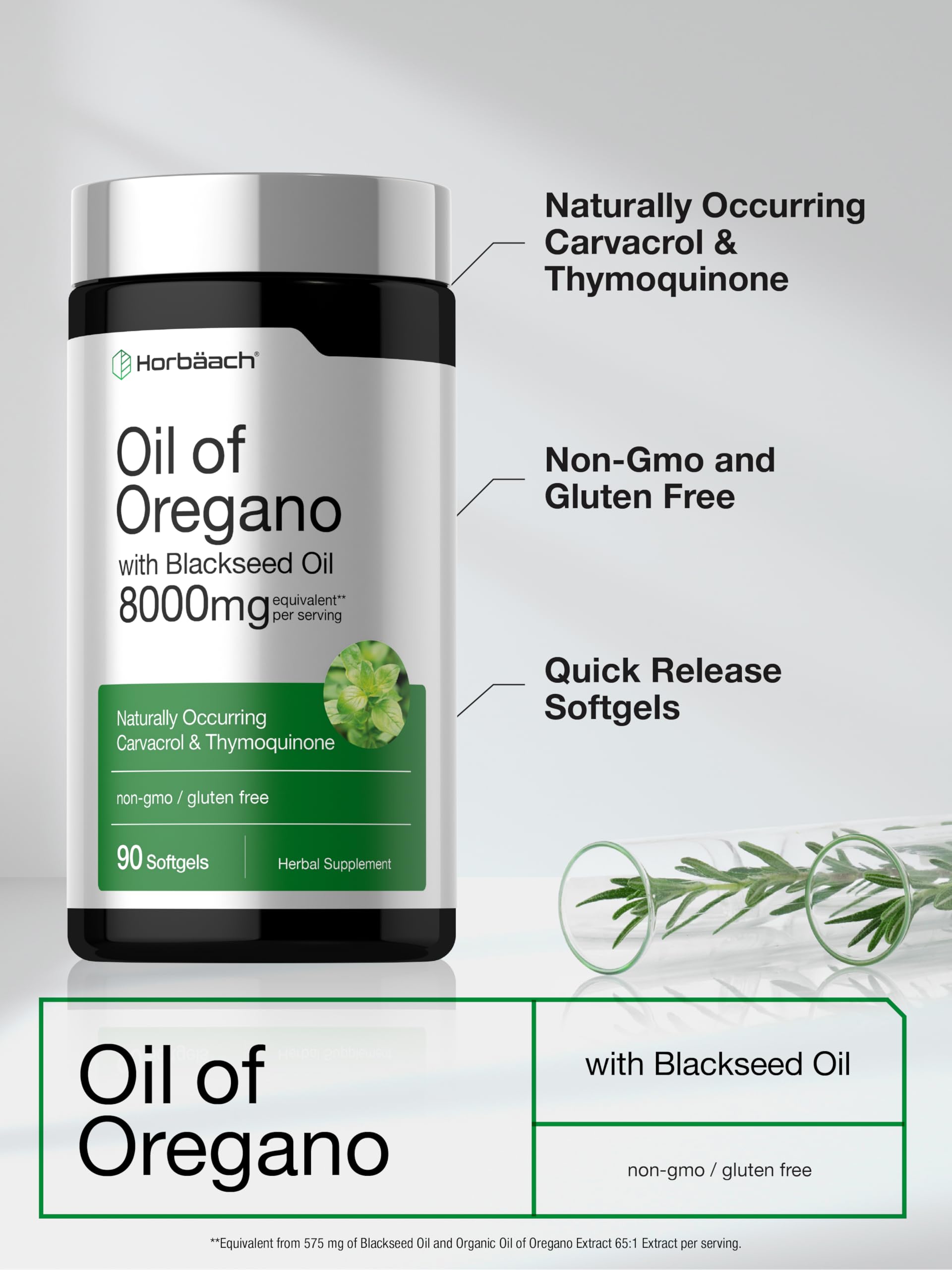Horbäach Oil of Oregano with Blackseed Oil Softgels | 90 Pills — Amazon image 4