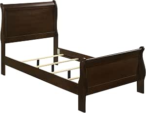 Coaster Home Furnishings Louis Philippe Traditional Twin Size Wooden Sleigh Bed Frame, Cappuccino Brown