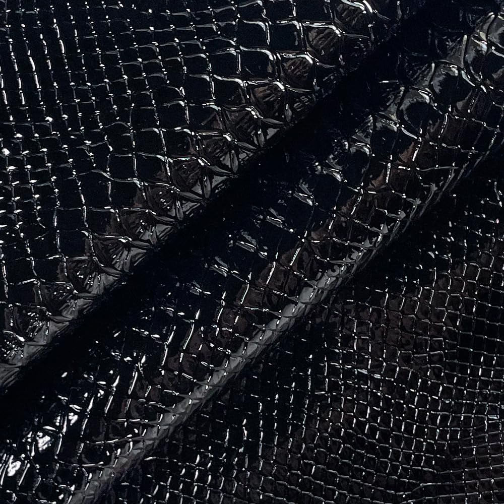 ONEART | Mirrored Glossy Faux Leather Roll 12"×54" Snake Skin Embossed Synthetic PU Vinyl Fabric for Bows Jewelry Crafts Making-Black