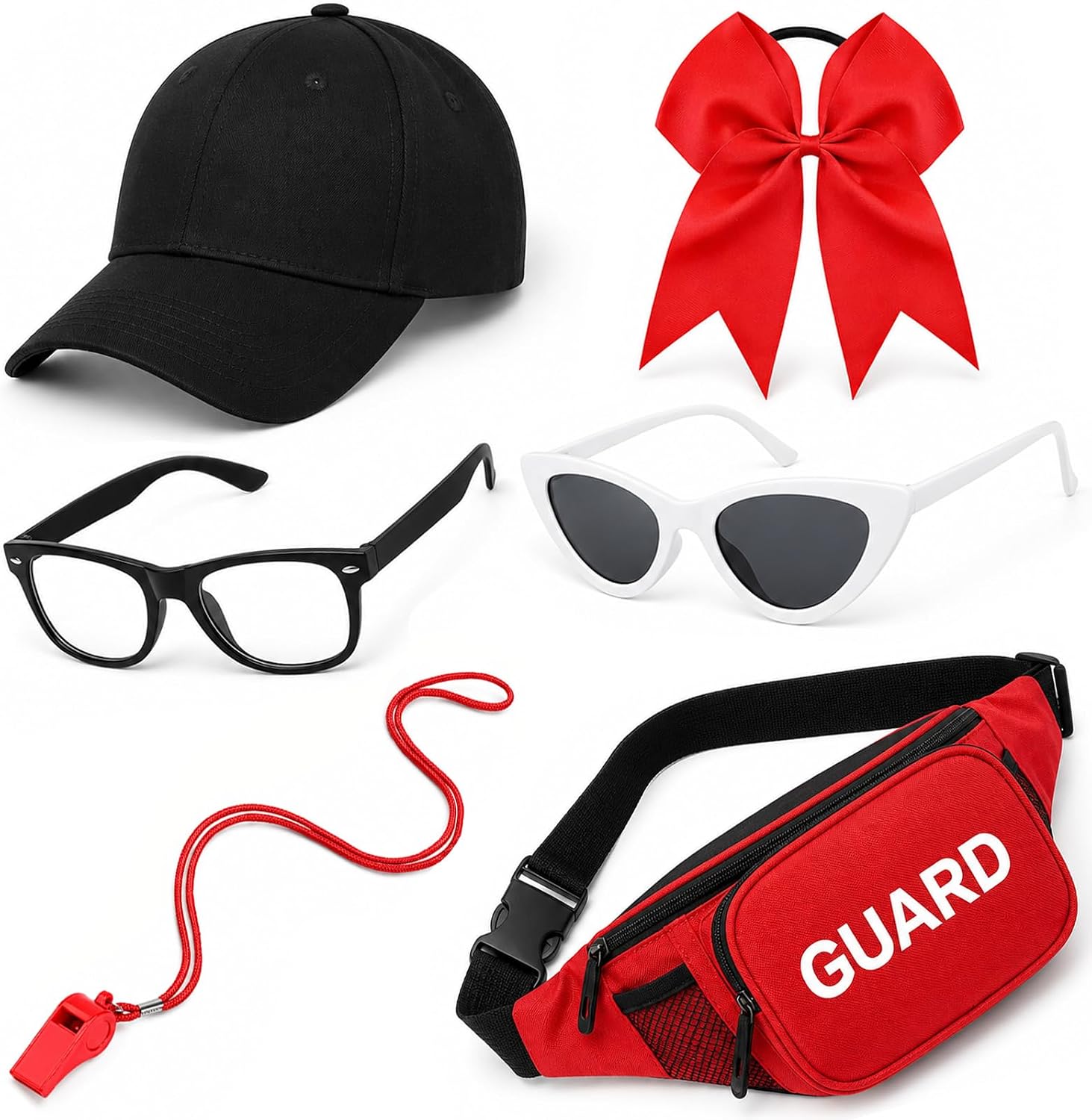Halloween Beach Couple Costume Baseball Hat Black Glasses Hairband Sunglasses Whistle and Fanny Pack for Men Women Party Cosplay