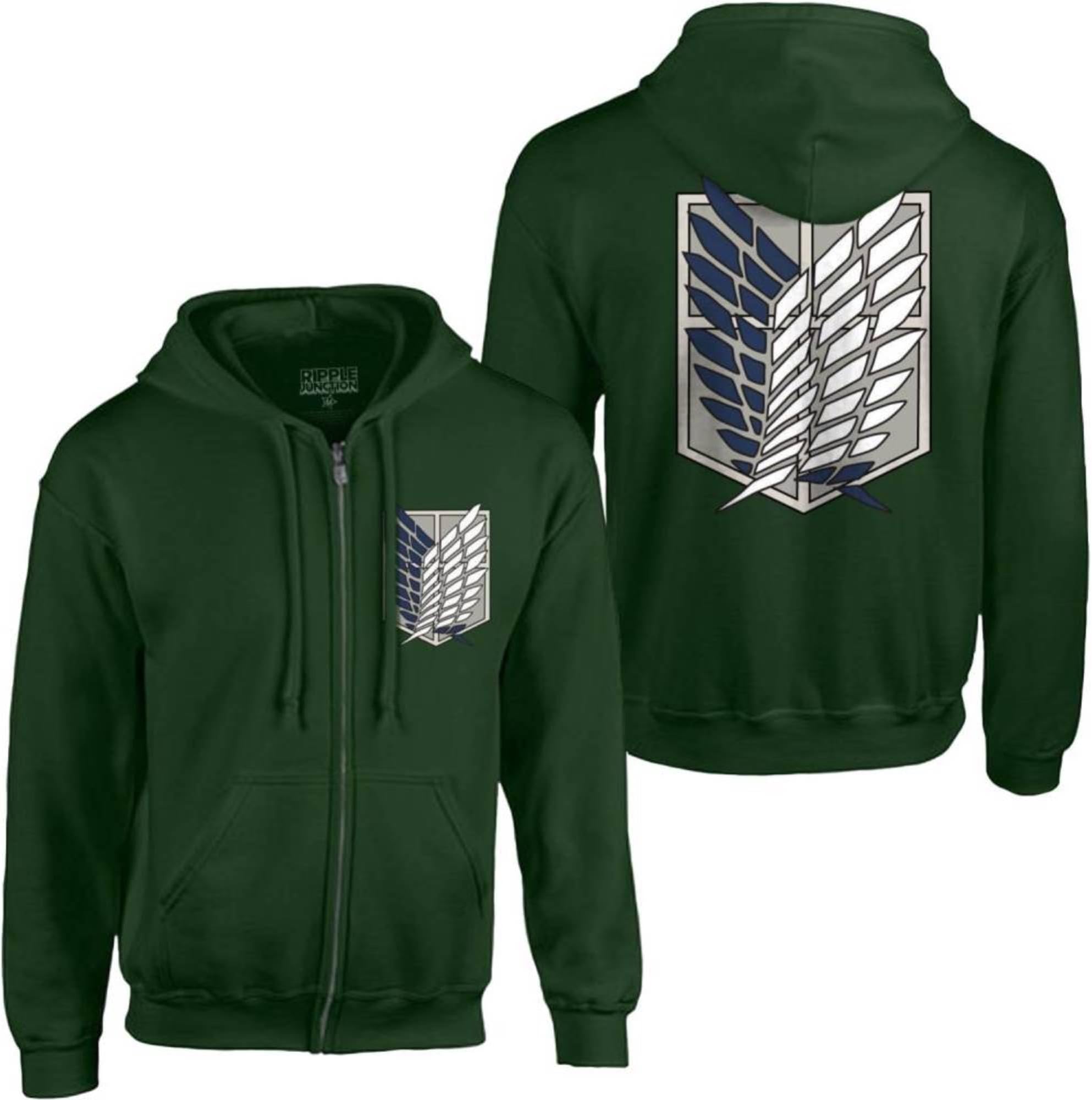 Ripple Junction Attack on Titan Men's Authentic Full Zip-Up Survey Corps Front & Back Hooded Sweatshirt Officially Licensed