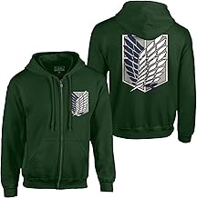 Attack on Titan Men's Authentic Full Zip-Up Survey Corps Front & Back Hooded Sweatshirt Officially Licensed