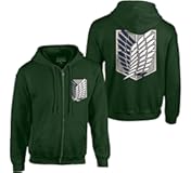 Attack on Titan Men&apos;s Authentic Full Zip-Up Survey Corps Front & Back Hooded Sweatshirt Officially Licensed