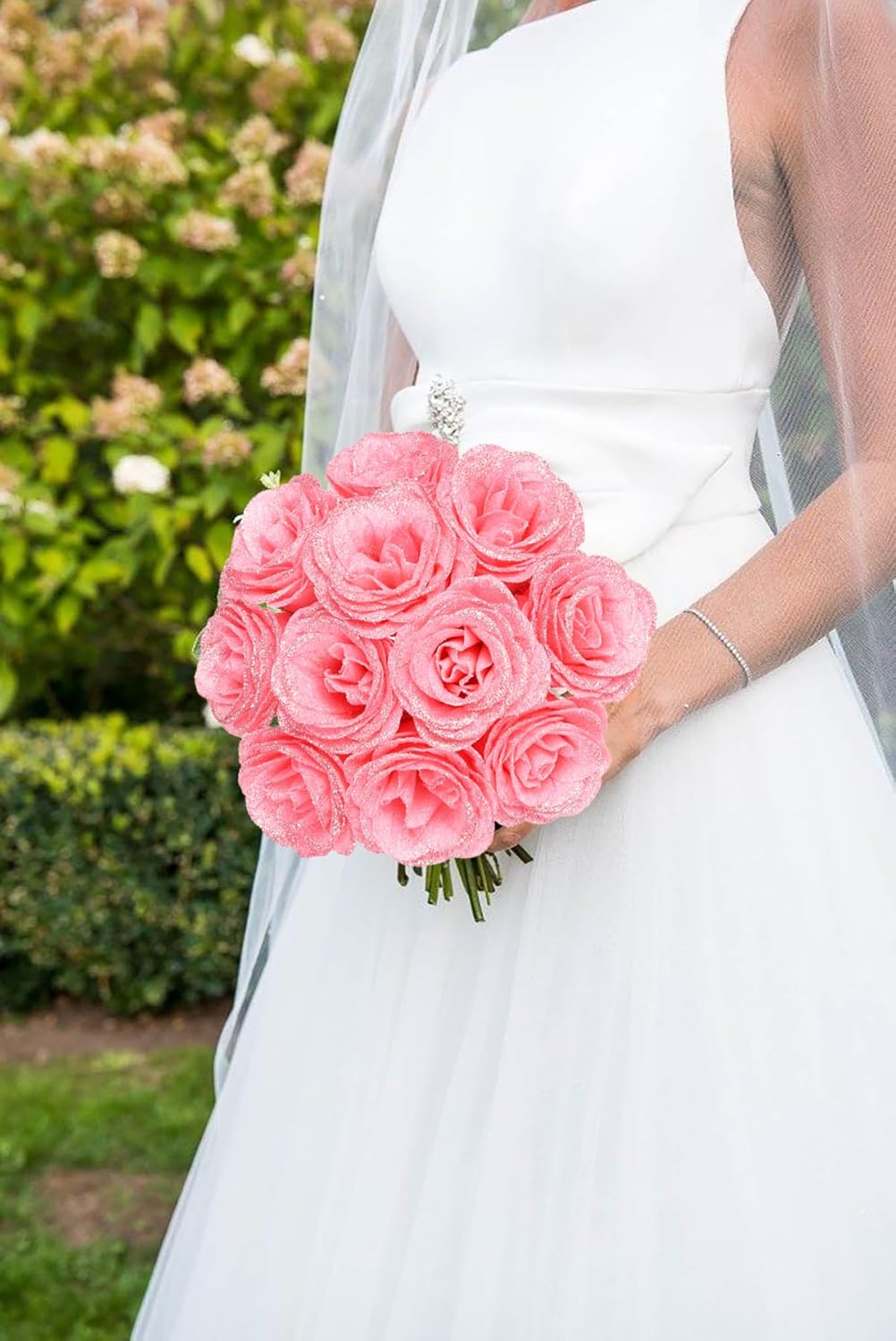 Glitter Roses Bouquet,30PCS Peach Roses Artificial Roses with Stems for Crafts Wedding Bouquet Party Home Decor(Peach) - Image 4