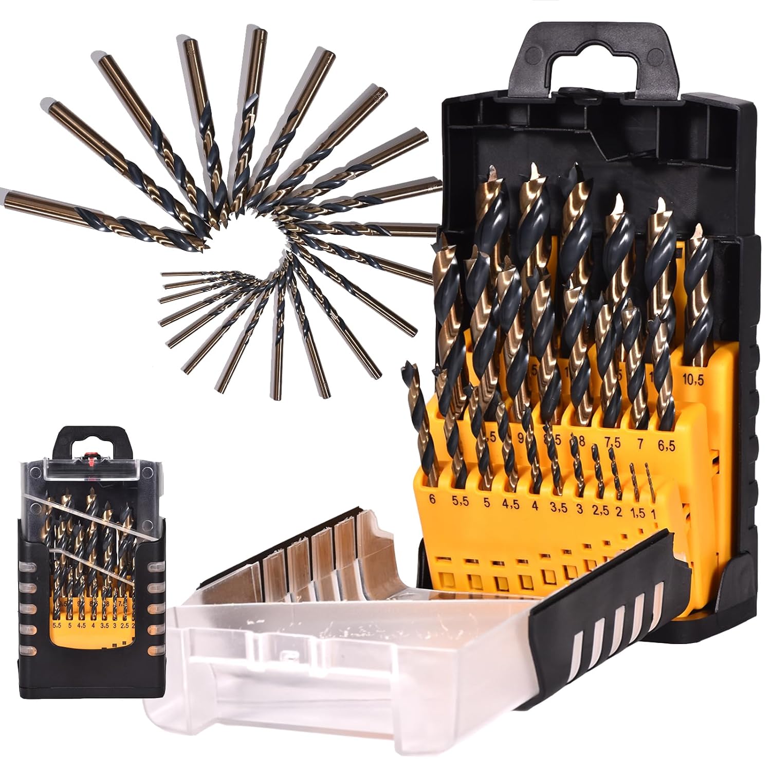 25PCS Brad Point Wood Drill Bit Set,1-13mm with 0.5mm Step,HSS Fully Ground Straight Shank Double Flute Drill Bits for Woodworking,Index Storage Case