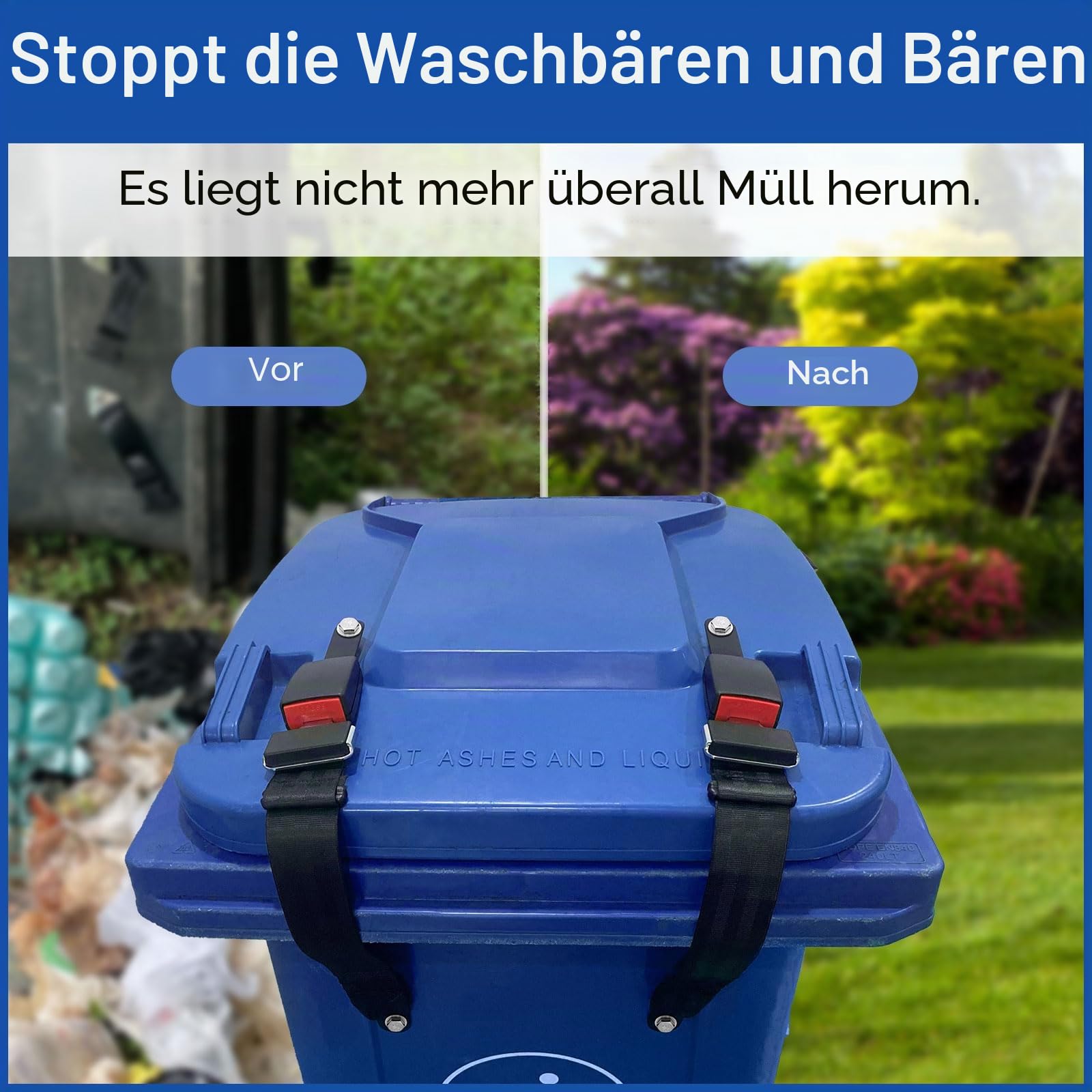 Mülltonnenschlösser für Tiere, Waschbär, Bärensicher, langlebiger Gurt, Deckel, Mülltonnenschloss für den Außenbereich, 2 Stück