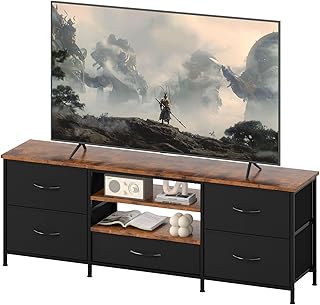 Levede TV Stand with 5 Fabric Drawers, Industrial TV Cabinet Storage for up to 65 Inch TV, 50KG Load, Cable Hole & Adjustable Feet, 140cm Modern Console Table for Living Room Bedroom