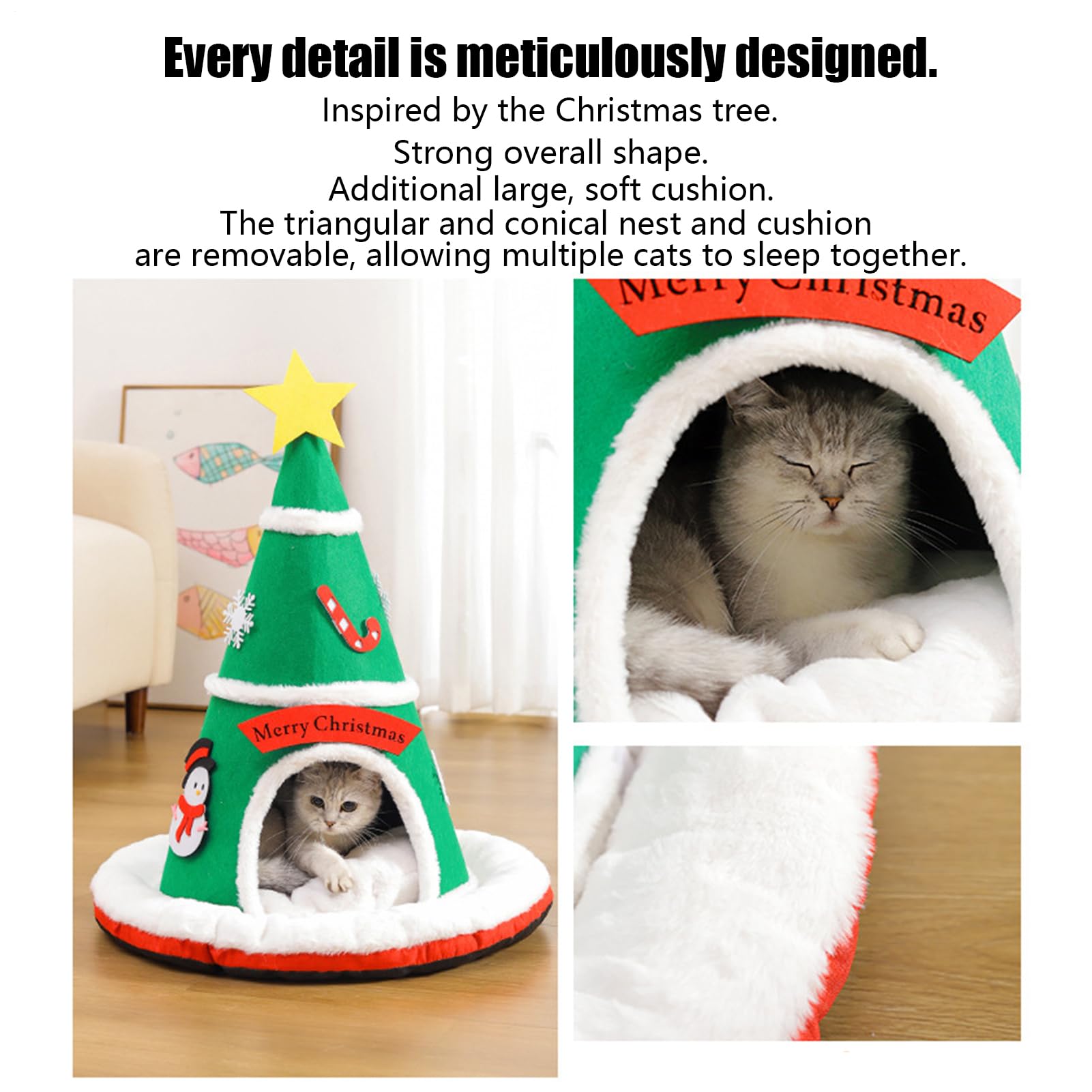 Cuccia Gatti Chiusa Albero di Natale Caldo con Cuscino Amovibile | Grande Cuccia Per Gatti E Cuccioli Per Cuccioli Cani Piccoli Decorazione Casa Camera Da Soggiorno Feste Inverno Vacanze