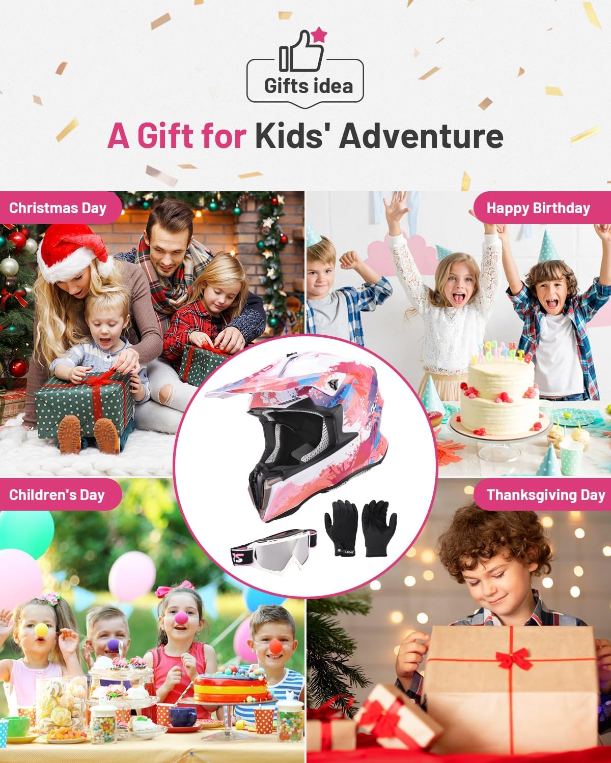 Dirt Bike Helmet for Kids with Goggles & Gloves for 8-18 Years Old Boys & Girls, DOT Certified Kid ATV Helmet Motocross Off Road