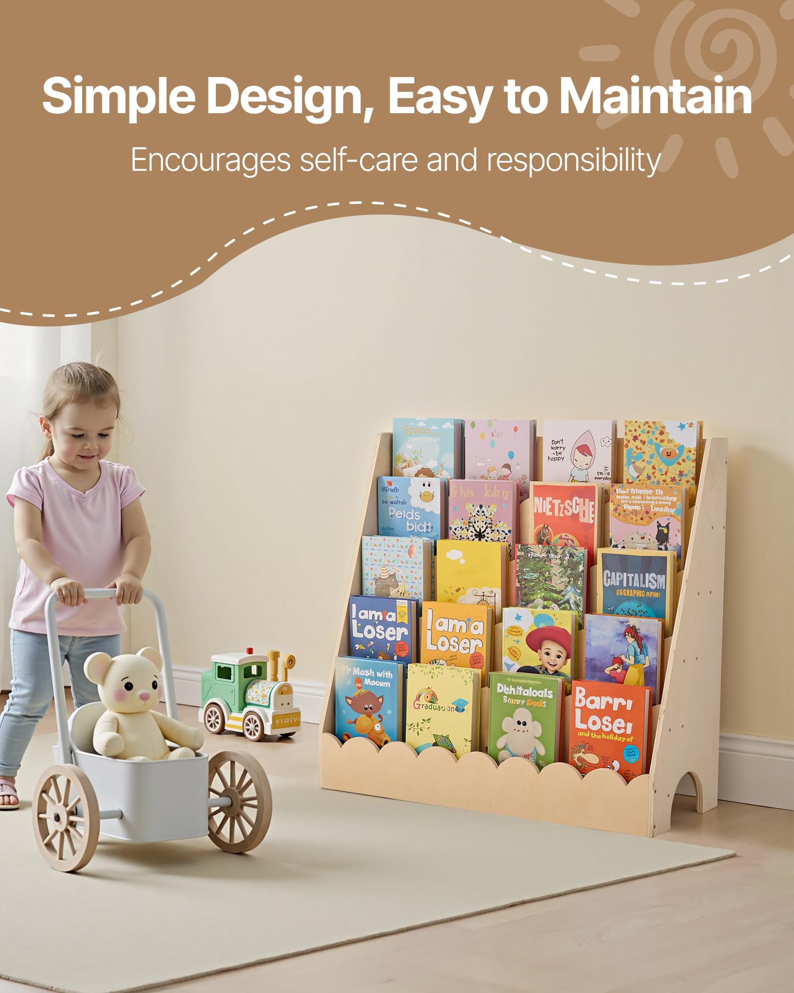 VEVOR Libreria per Bambini Frontale, Libreria per Bambini Porta Libri a 5 Ripiani con 2 Ganci 800 x 300 x 750 mm, per Cameretta dei Bambini, Soggiorno, Cameretta di Gioco