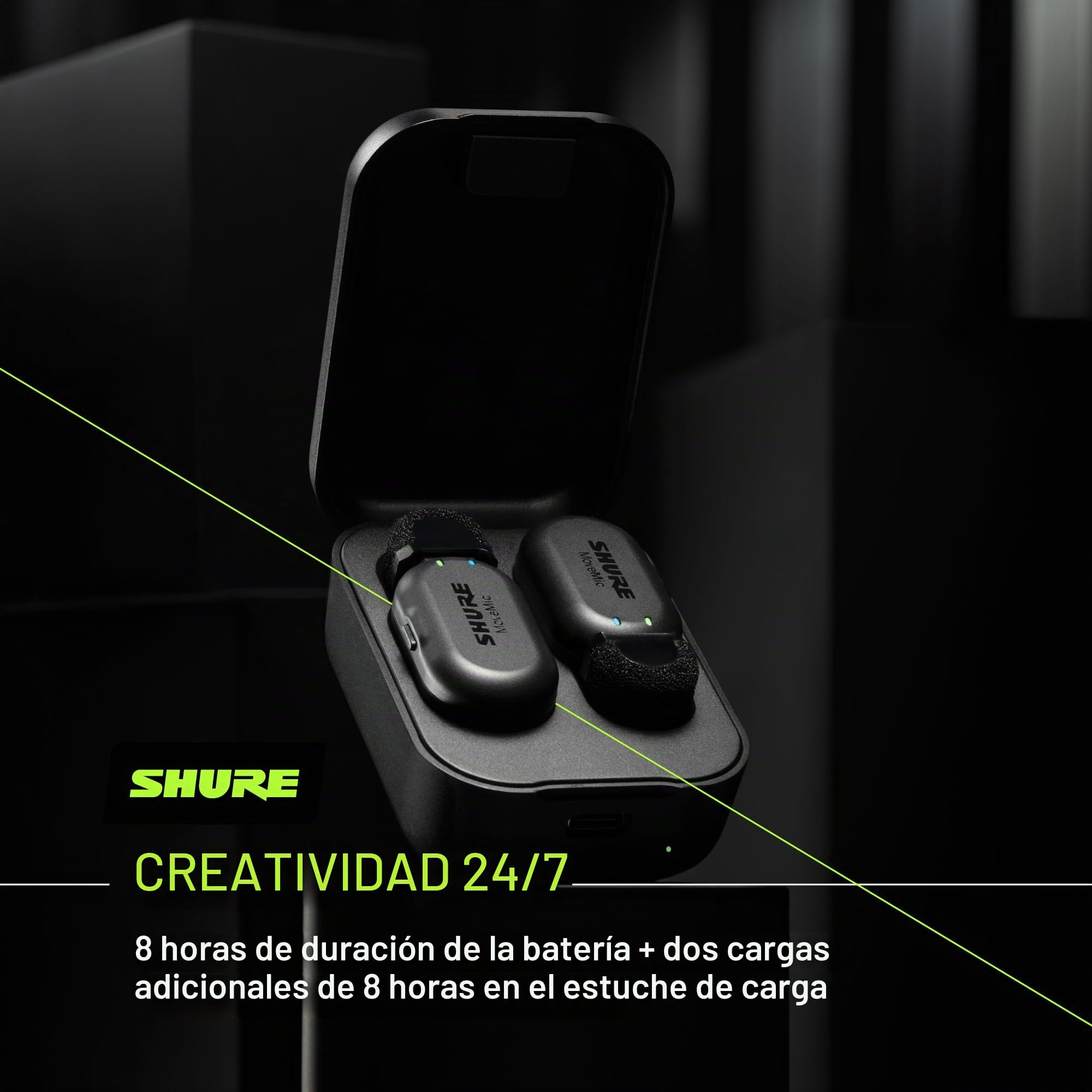 Shure MoveMic Two Kit- Pro Direct to Phone Micrófono inalámbrico Lavalier para iPhone y Android, Bluetooth Mini Mic, Carga de 24 horas, Configuración rápida, IPX4, Portable Clip Lavs (MV-TWO-KIT-Z6)