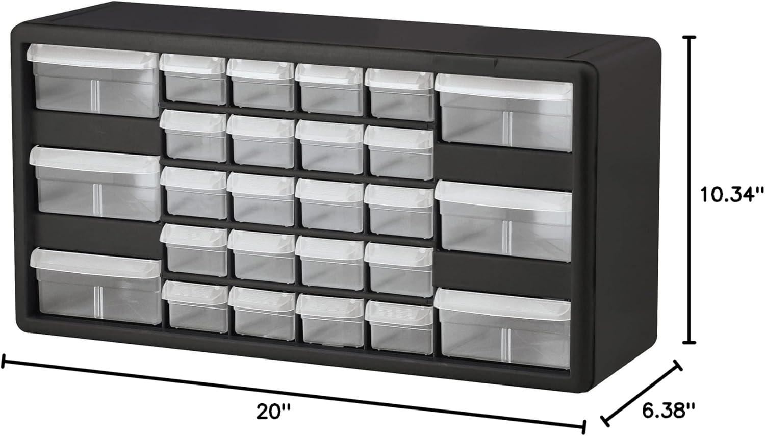 Akro-Mils 10126 Stackable Cabinet,26 Drawers,20"x6-3/8"x10-11/32",Black/Gray