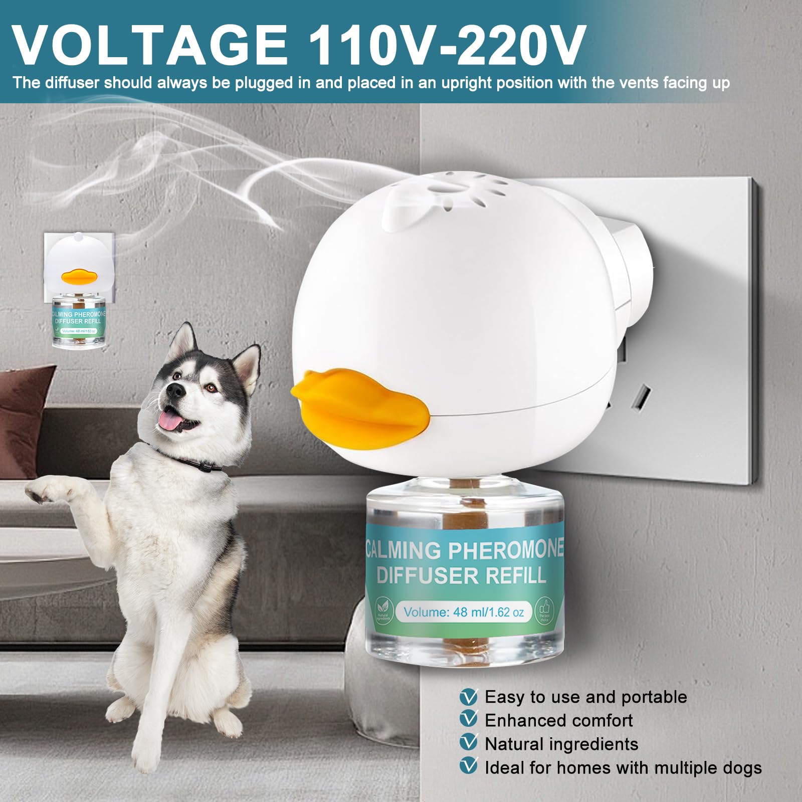 JJW Kit Diffuseur de Phéromones Apaisantes pour Chiens - 1 Diffuseur + 4×48ml Recharges | Réduit Anxiété, Stress & Peur | Apaisant pour Orages, Circulation, Nouveaux Environnements
