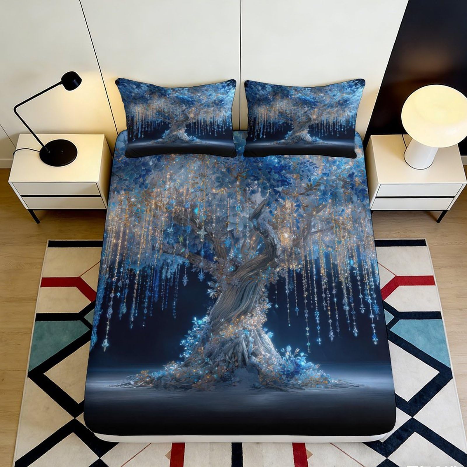 3D Printed Fantasy Tree Fitted Sheet Microfiber Deep Pocket Non-Slip Bedroom Bedding Fantasy Tree Mattress Fitted Cover 90x200x25cm