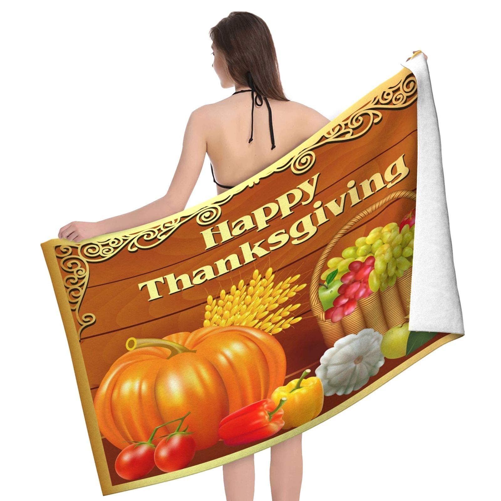 Lsjuee Thanksgiving Pumpkin Fruits Beach Towel Teenage Girl Fast Dry Superfine Fiber Beach Towel for Kids Personalized Boys Easter for Pool Swimming Honeymoon SPA Picnic Hawaii Camping 32INx52IN