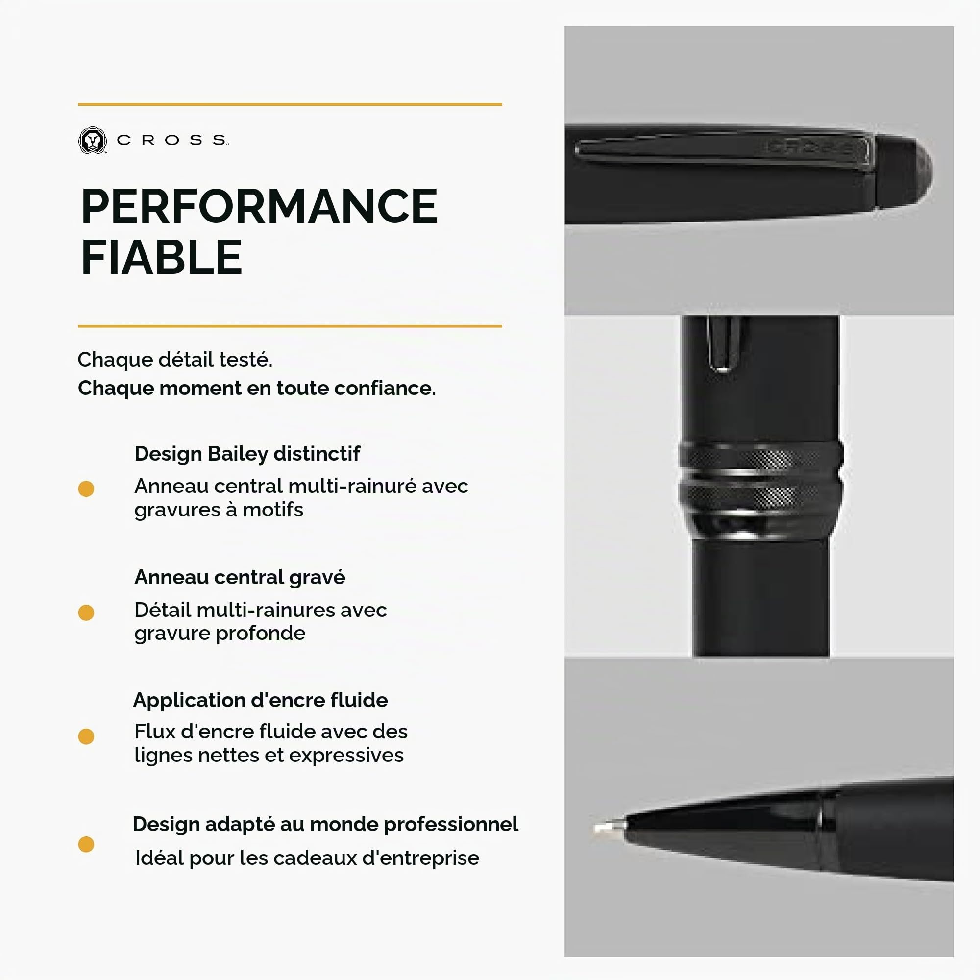 CROSS Bailey Stylo à bille noir mat avec rendez-vous PVD noir poli