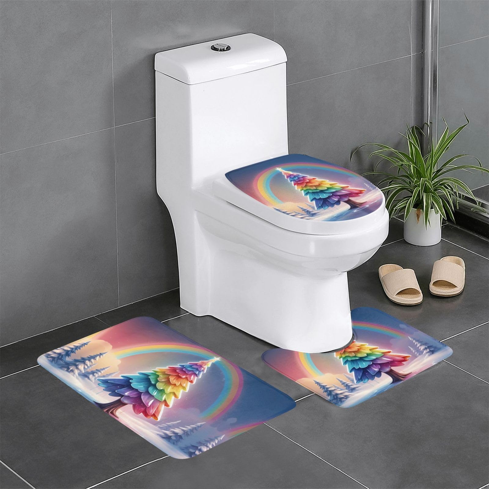 Tapis de salle de bain antidérapants sapin de Noël ensemble contour et ovale