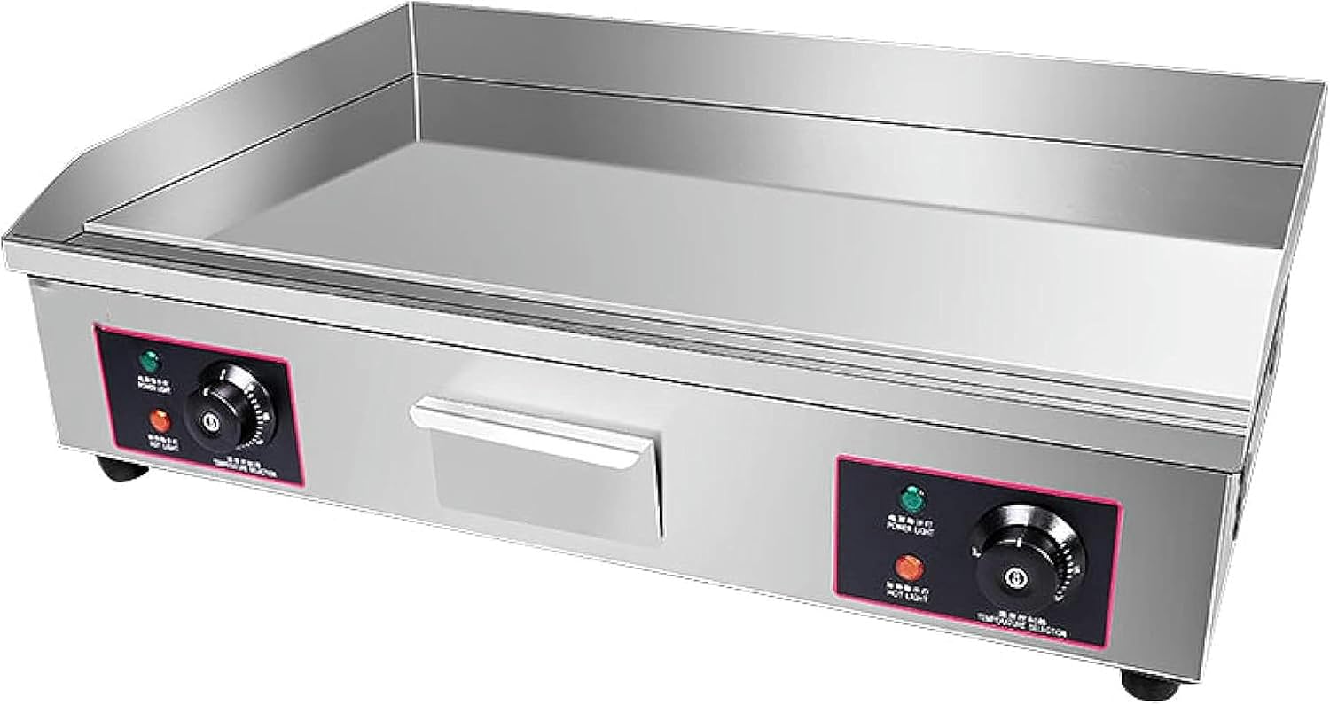 4400W Commercial Flat Top Electric Griddle/Stainless Steel Countertop Bakeware/Non-Stick Teppanyaki Griddle with Dual Temperature Control Button