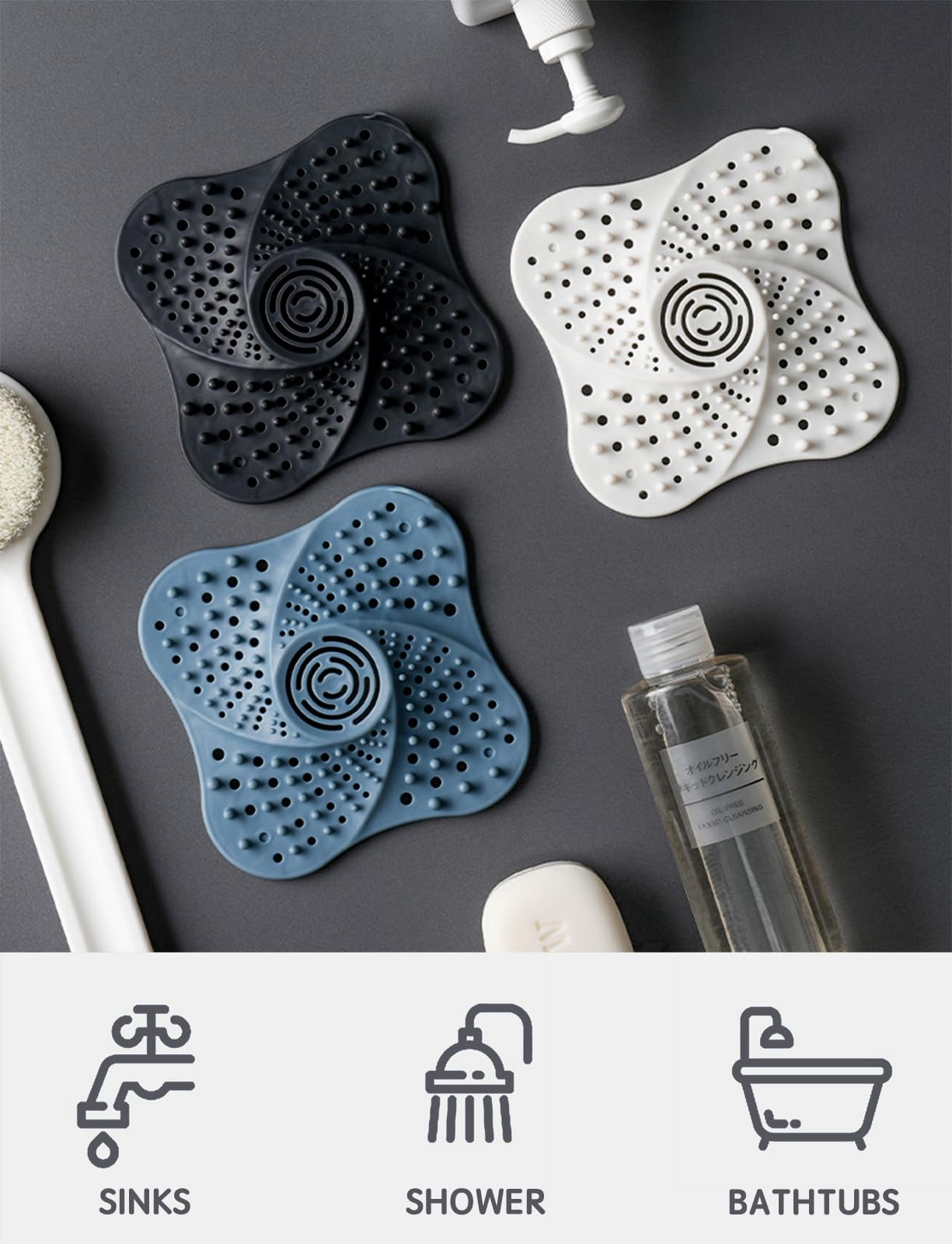 5pcs Filtre Douche Cheveux En Silicone 13x13 Cm - Attrape-Cheveux Pour