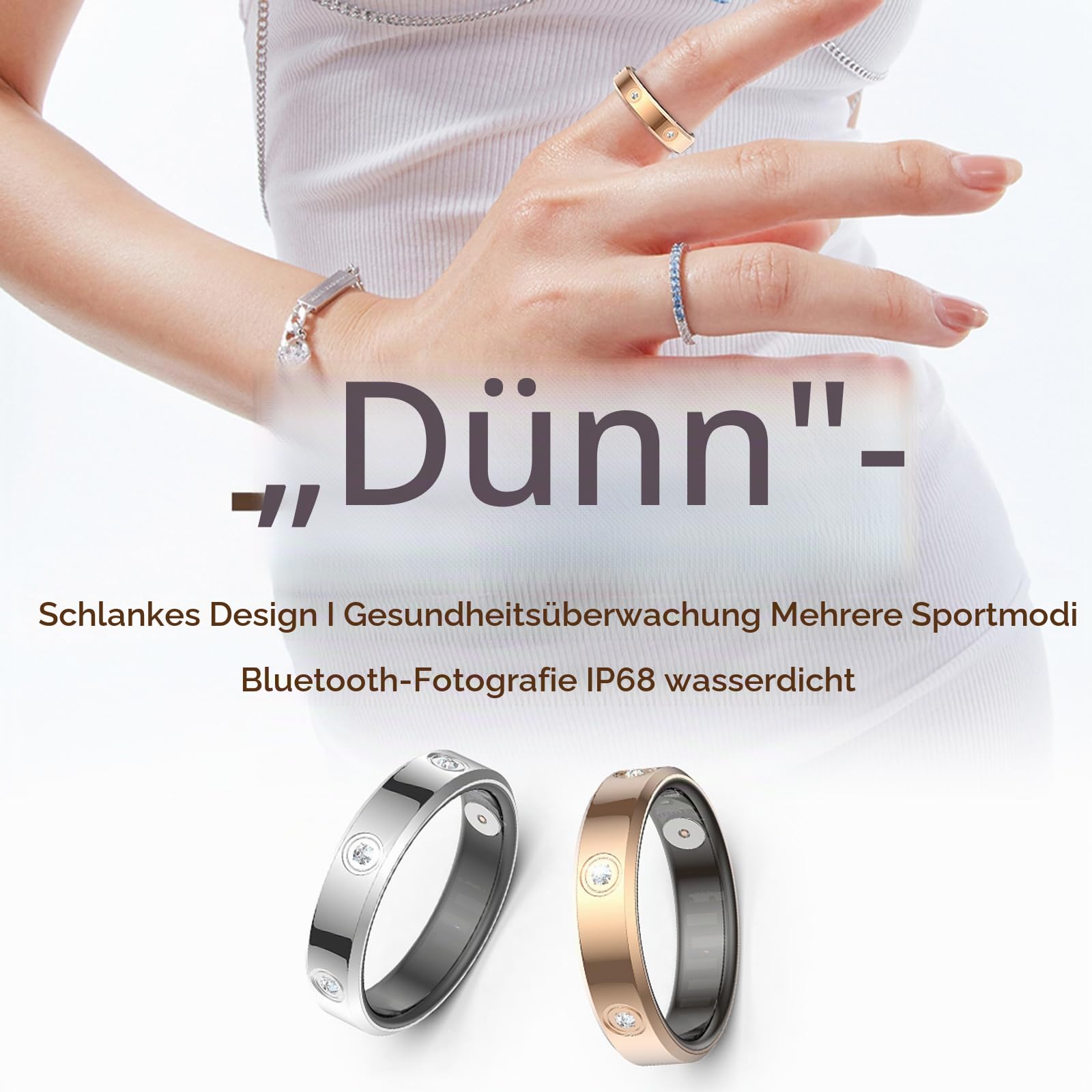 Smart Ring Damen Herren Rosegold Silber Fitnessring für Damen Schmal Menstruation Herzfrequenz Schrittzähler Schlafmonitor Schmuck Ring Smart Fitness Ring Kalorien Aktivitätstracker Android iOS
