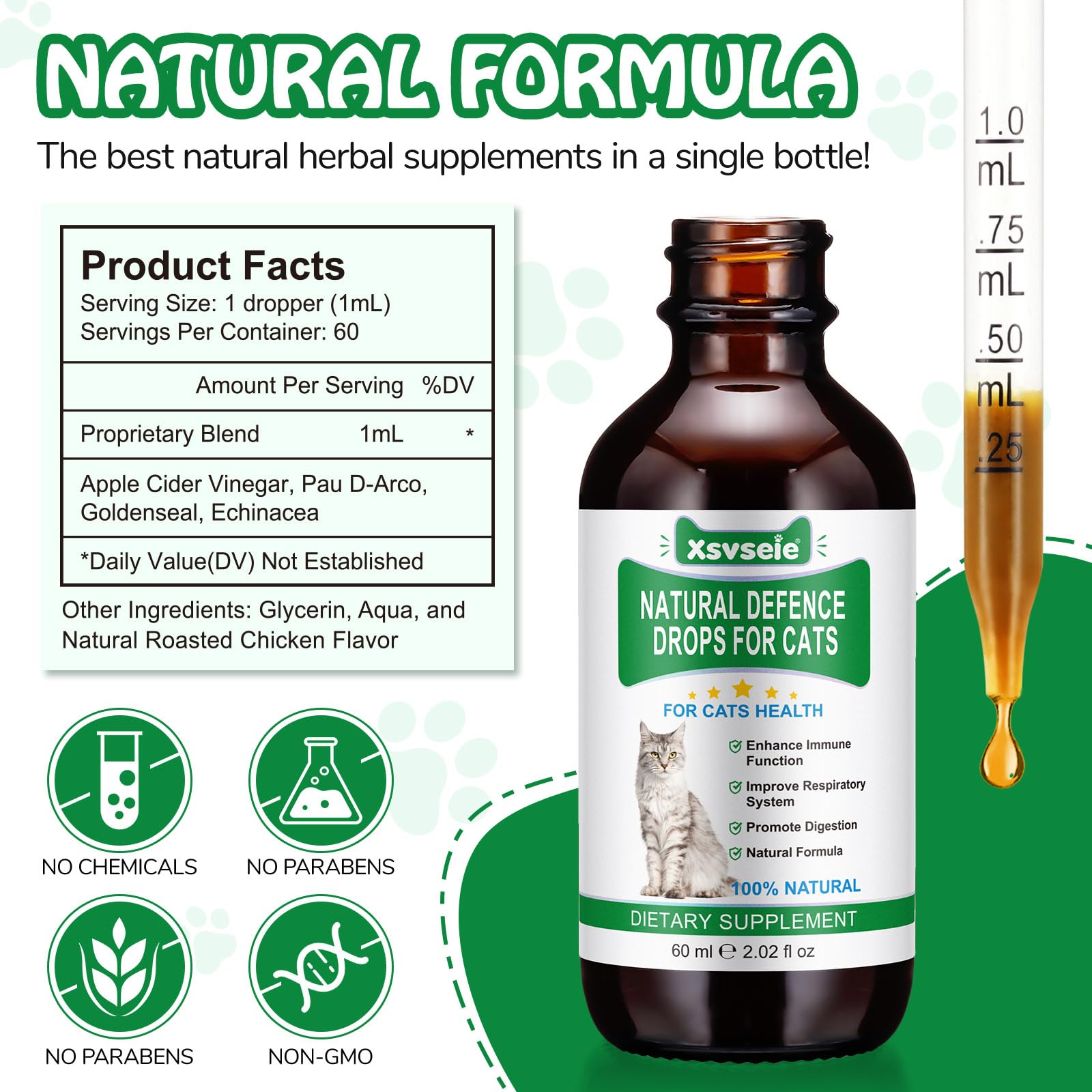 Antibiotique Naturel Pour Chats 60 Ml - Soutien Immunitaire, Infections Urinaires Et Allergies