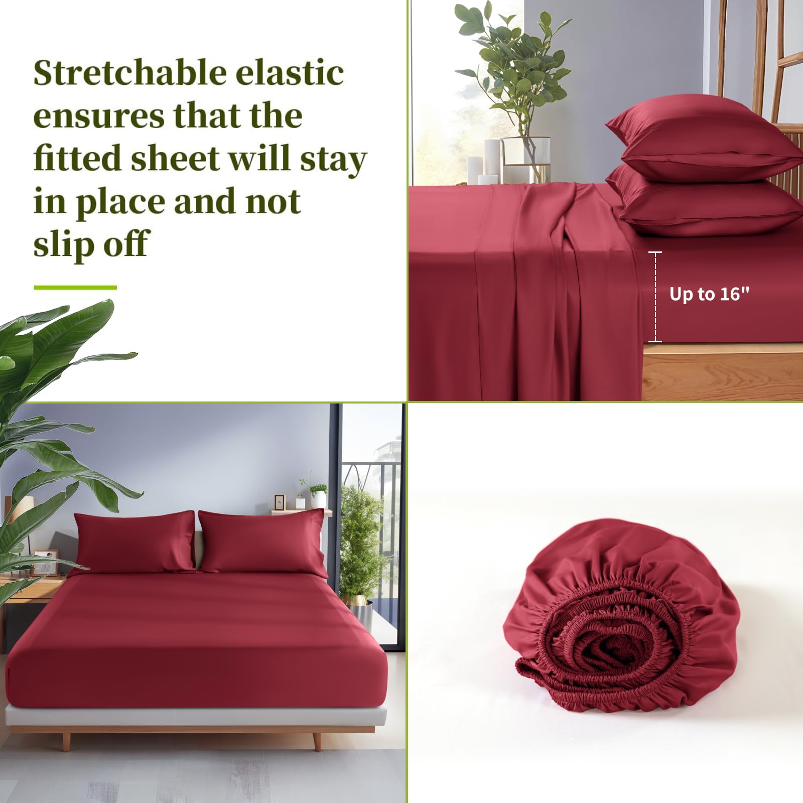 Shilucheng Queen Size Bamboo Sheets – 4-Piece Set, Ultra Cooling & Silky Soft For Hot Sleepers