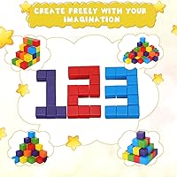 Vista 7 de Libima Juego de 100 bloques de construcción de madera de 1.2 pulgadas, juego de bloques de madera de arco iris, cubos cuadrados de madera coloridos