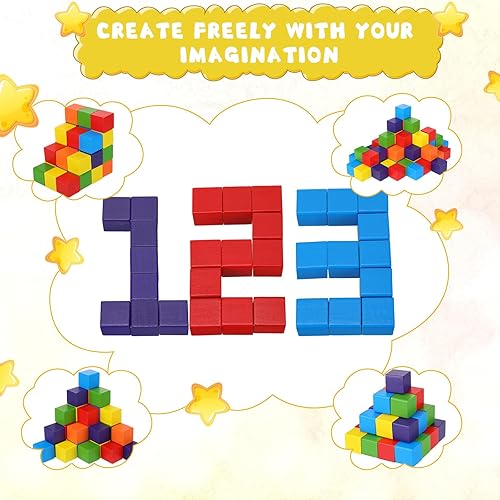 Miniatura 7 de Libima Juego de 100 bloques de construcción de madera de 1.2 pulgadas, juego de bloques de madera de arco iris, cubos cuadrados de madera coloridos,