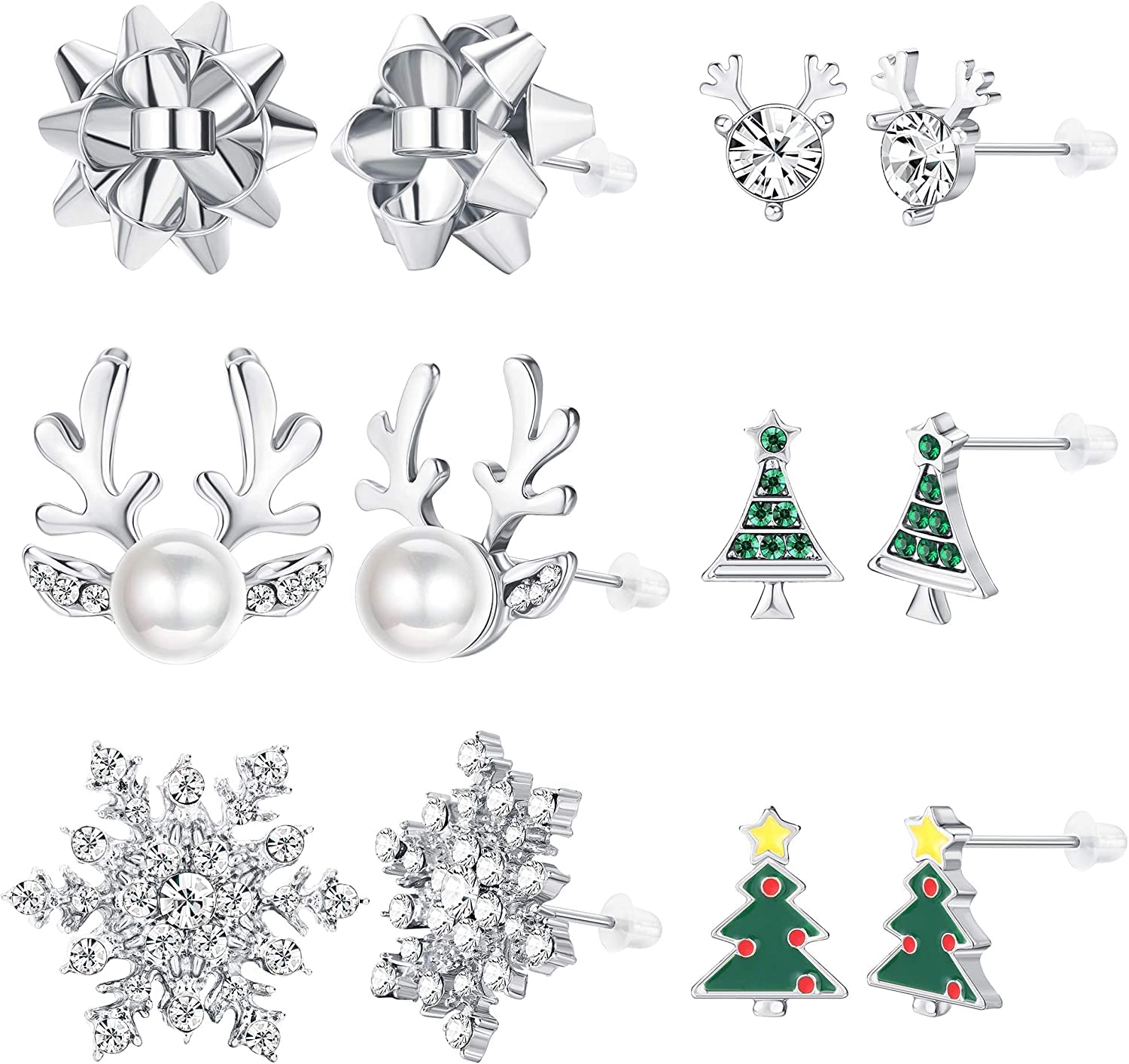YADOCA 3 Paia di Orecchini di Natale in Argento Sterling per Donne